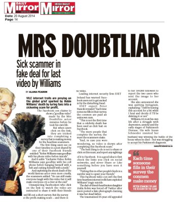 Irish Daily Mirror and Daily Mirror Northern Ireland 20.08.2014