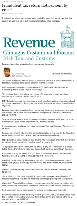 Irish Examiner online 03.01.2014