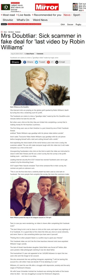 Irish Mirror online 20.08.2014