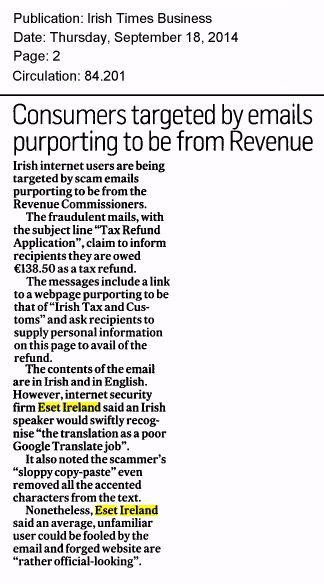 Irish Times Business 17.09.2014