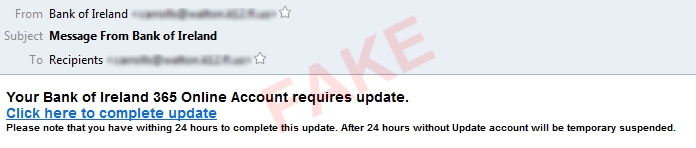 Fake Bank of Ireland email