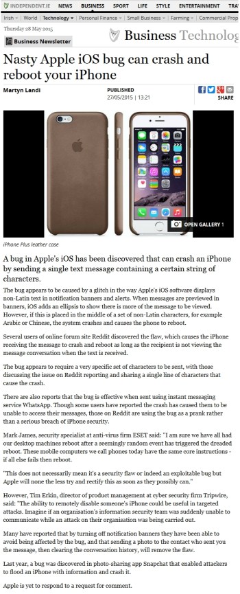 Independent.ie 27.05.2015