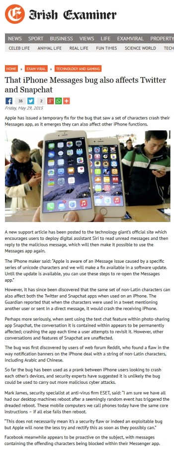 Irish Examiner 29.05.2015