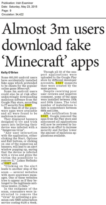 Irish Examiner printed 23.05.2015