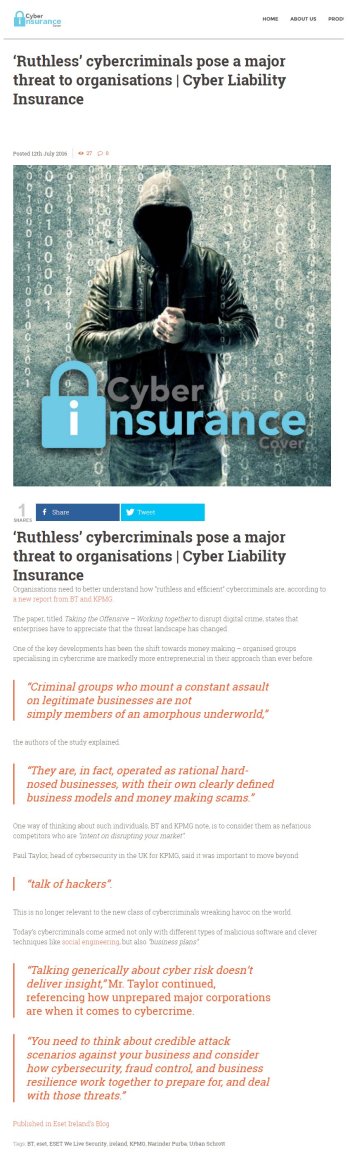 Cyber Insurance Cover 12.07.2016