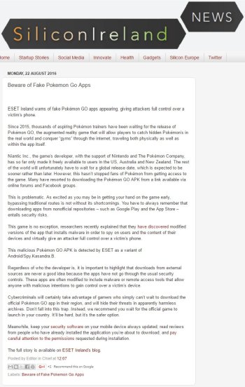 Silicon Ireland News 22.08.2016